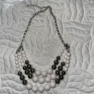 Silver and White Beaded Necklace